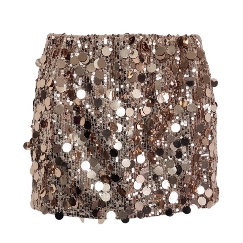 GUANYY Sequin Mini Skirt Women Size M‎ Rose Gold Large Disc Paillette Party